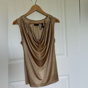 New York & Company. Metallic gold cowl neck shell tank.